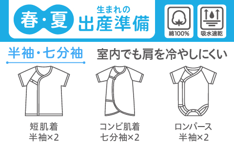 『気温やライフスタイルに合わせて袖丈を選べる』新生児肌着セット　半袖・七分袖