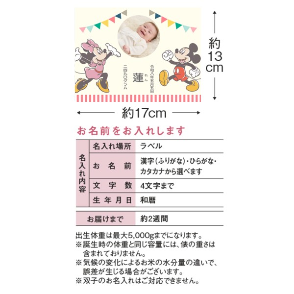 お米場 田心 ディズニー 俵入り体重米(写真入り) (内祝いギフト) 送料当社負担 アカチャンホンポ限定