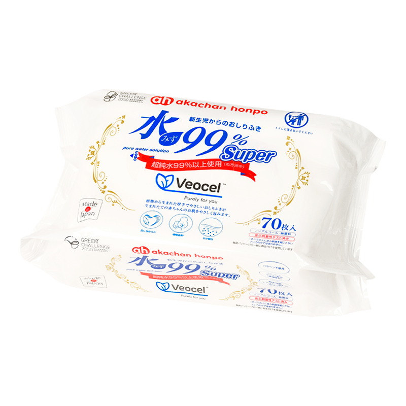 水99% Super プレミアム VEOCEL(TM) (ヴェオセル(TM)) 70枚×2個 新生児からのおしりふき 厚手
