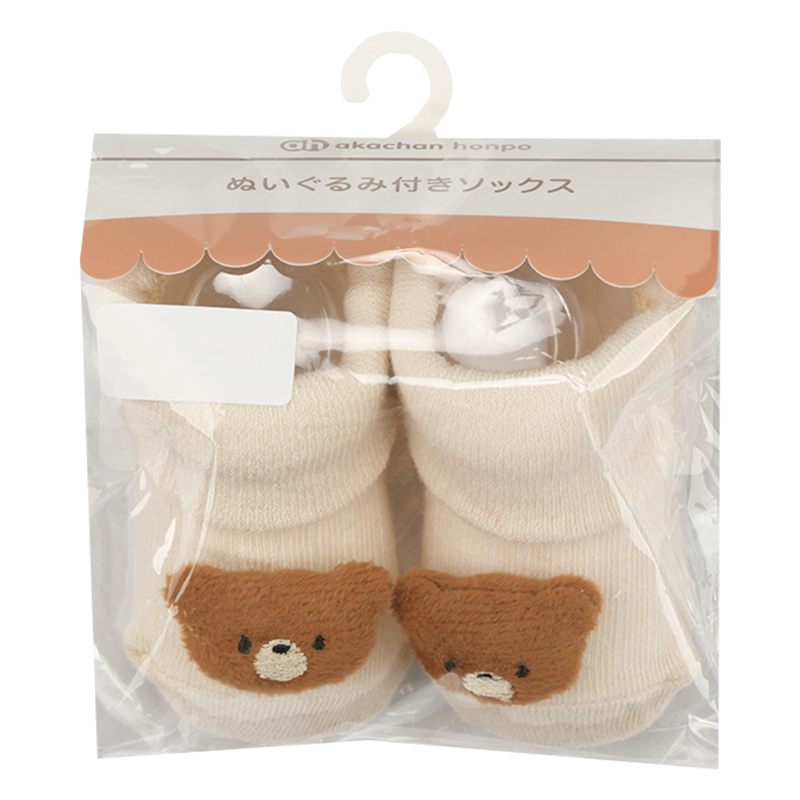 ぬいぐるみ付ソックス くま アイボリー 7~9cm