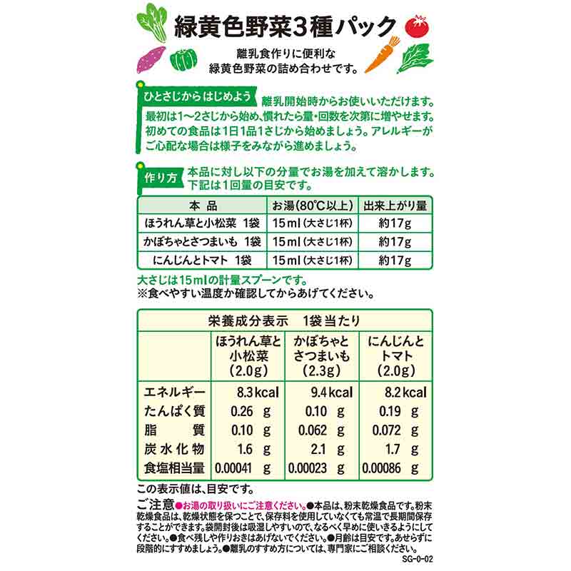 手作り応援 緑黄色野菜3種パック 離乳食