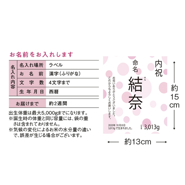お米場田心 名入れ米 新潟県南魚沼産こしひかり EF-T50 ピンク (内祝いギフト) 送料当社負担 アカチャンホンポ限定
