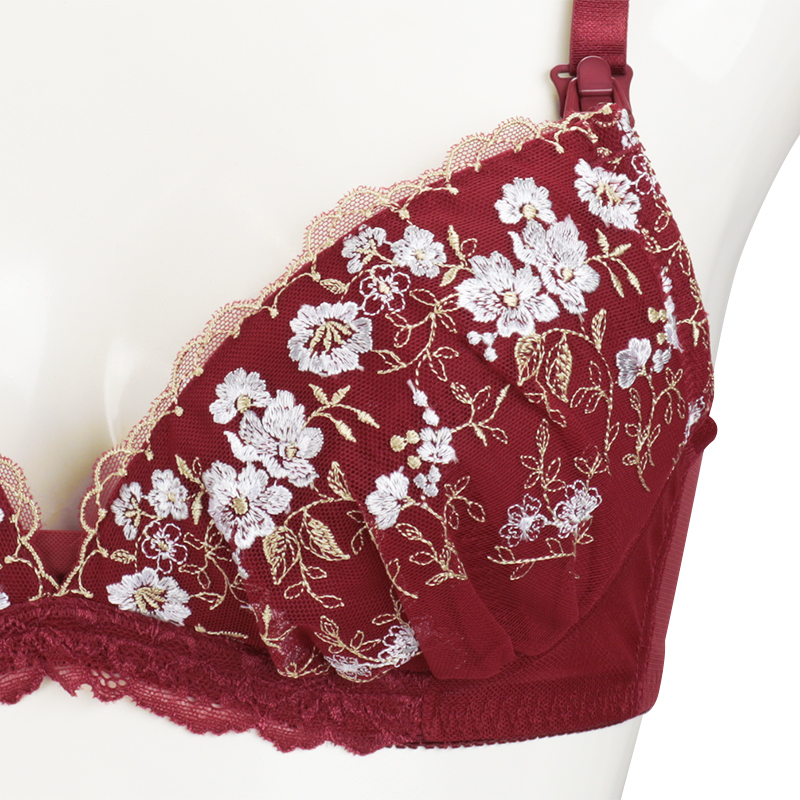 【SALE】シルエットキレイノンワイヤーブラ花柄(授乳機能付) レッド レッド LL