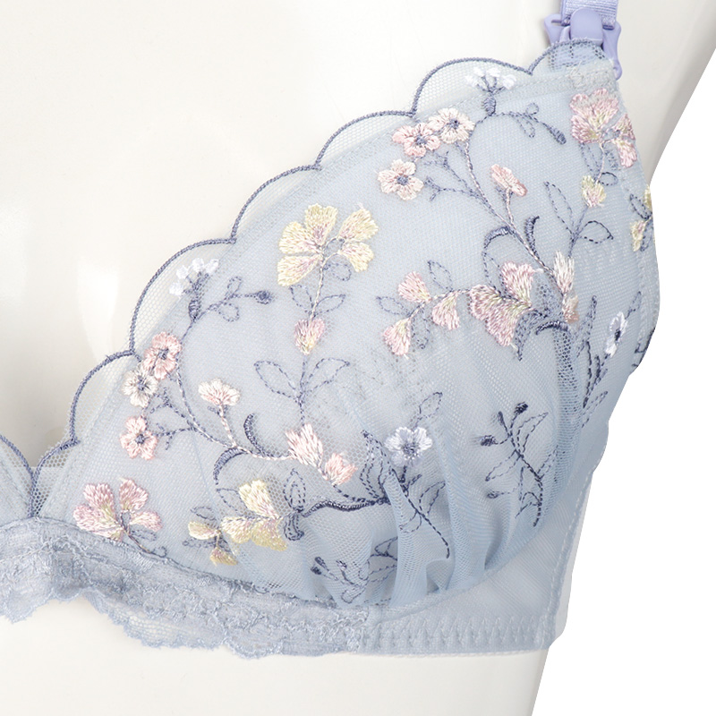 シルエットキレイノンワイヤーブラ 花柄 ブルー ブルー M