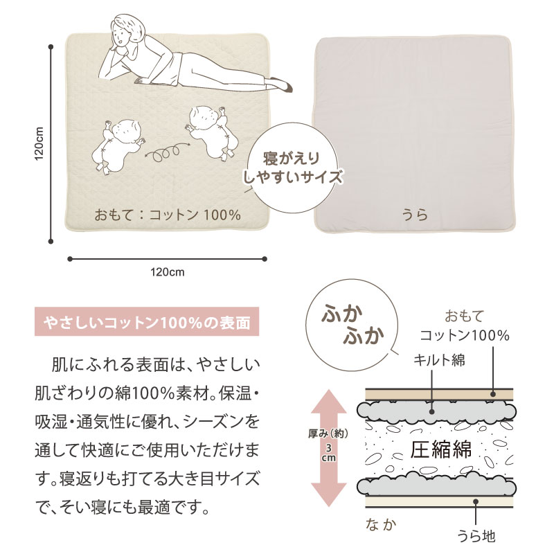 maison baby 丸洗いができるコロンとラグ 120×120×3cm アイボリー アイボリー