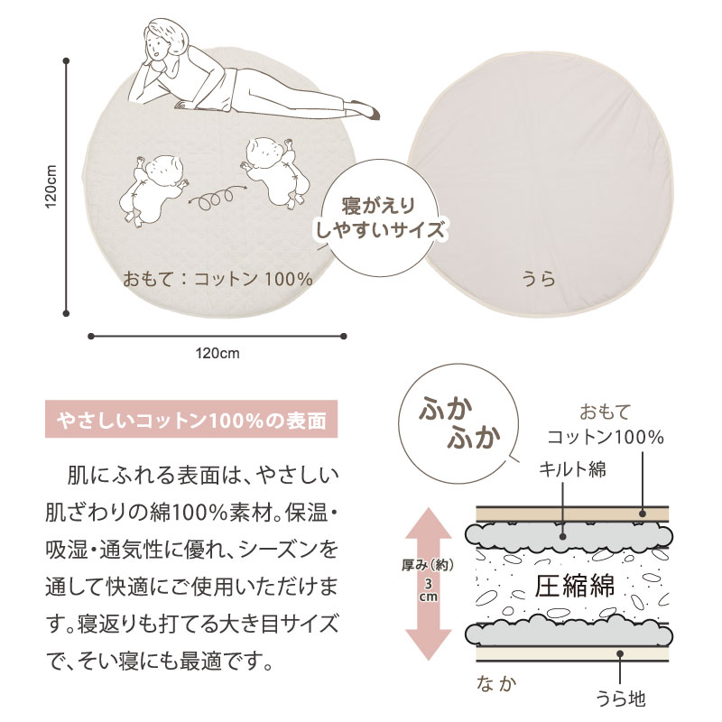 maison baby 丸洗いができるコロンとラグ 120R×3cm アイボリー アイボリー