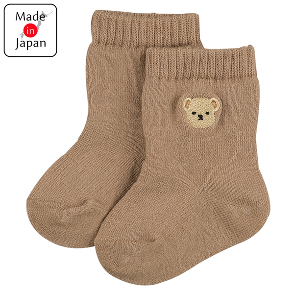ソックス　直角カカト　刺繍くま　ブラウン ブラウン 7~9cm