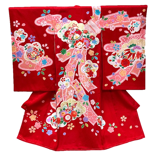 【お取り寄せ】女児祝着　桜―２２１ レッド