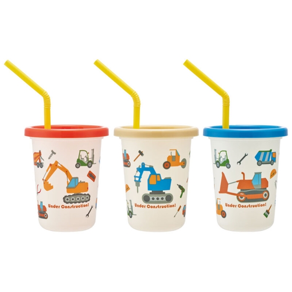 【SALE】[230ml]ストロー付タンブラー 3個 はたらくクルマ