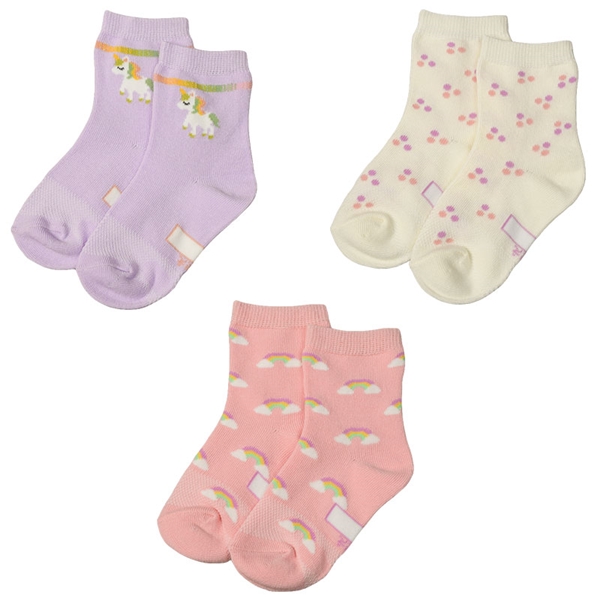 [キッズ]クルーソックス３足組　ユニコーン パープル パープル 13~18cm