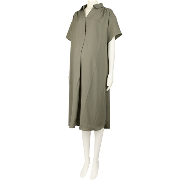 【SALE】[授乳しやすい]半袖シャツワンピース　カーキ カーキ M