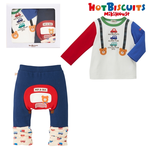 [ギフト] Ｔシャツ＆パンツセット【BOX付き】　ブルー　[ミキハウス　ホットビスケッツ] ブルー 70cm