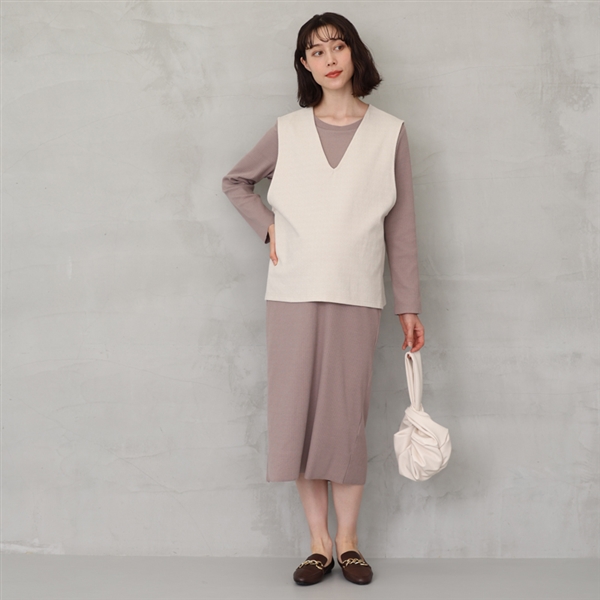 【SALE】長袖セルフチョキチョキベスト付ワンピースモカ モカ M