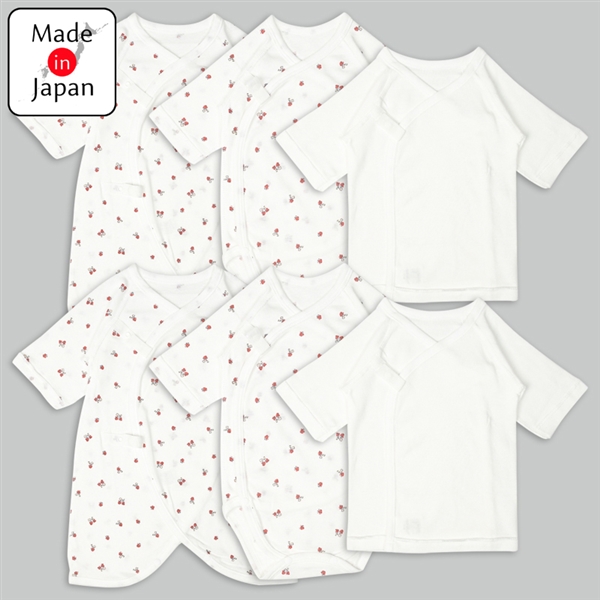 【SALE】[スナップタイプ]新生児肌着６点セット　長袖　いちご ピンク ピンク 50~60cm