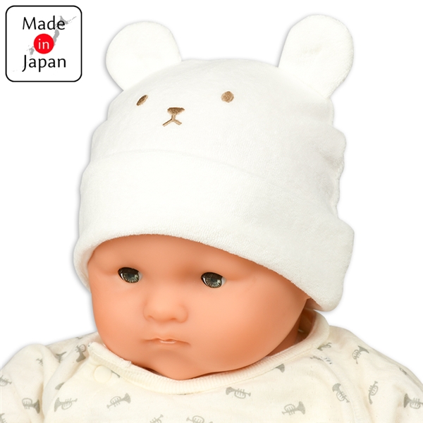 [32~40cm]ベビー帽子　パイルくま耳　オフホワイト オフホワイト 32~36cm