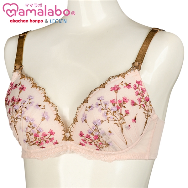 【SALE】シルエットキレイノンワイヤーブラ　花柄（授乳機能付）　ピンク ピンク L