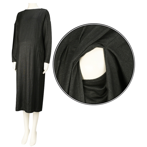 【SALE】[授乳口付き]長袖デニムライクワンピース　ブラック ブラック M