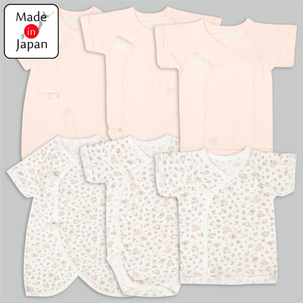 [スナップタイプ]新生児肌着６点セット　半袖　うさぎ　ピンク ピンク 50~60cm