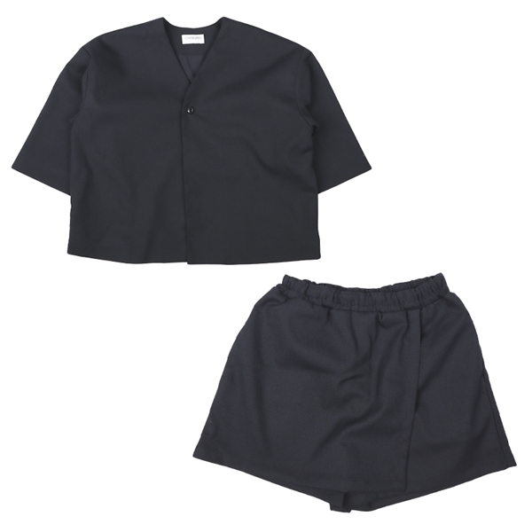 【再値下】【SALE】[キッズ]ノーカラージャケットキュロットセットアップ　ベージュ ネイビー 100cm