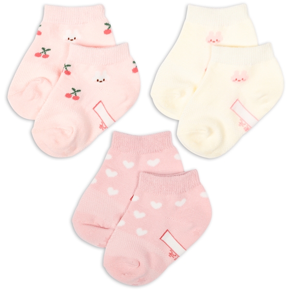 [ベビー]アンクルソックス３足組　うさぎチェリー　ピンク ピンク 9~14cm