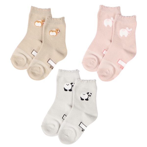 [キッズ]クルーソックス３足組　おしり動物　ベージュ ベージュ 13~18cm