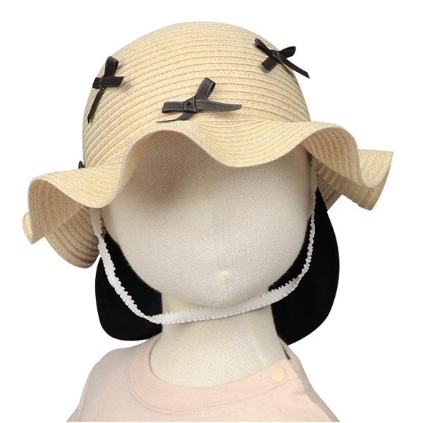 【SALE】[48・50cm]ひらひらハット　洗えるたためる　リボンいっぱい　ブラック ブラック 48cm