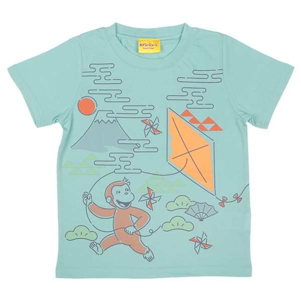 【再値下】【SALE】[キッズ]半袖Ｔシャツ　おさるのジョージ　和柄　サックス サックス 100cm