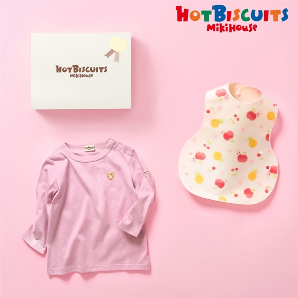 [ギフト] Tシャツ＆スタイセット【BOX付き】  レッド　[ミキハウス　ホットビスケッツ] レッド