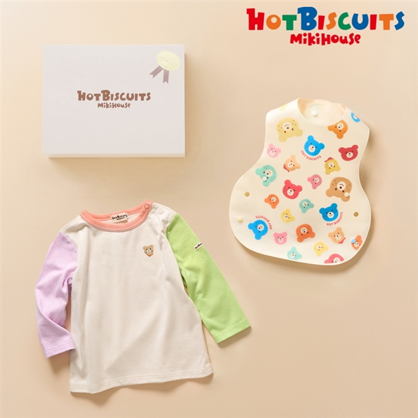 [ギフト] Tシャツ＆スタイセット【BOX付き】  ホワイト　[ミキハウス　ホットビスケッツ] ホワイト