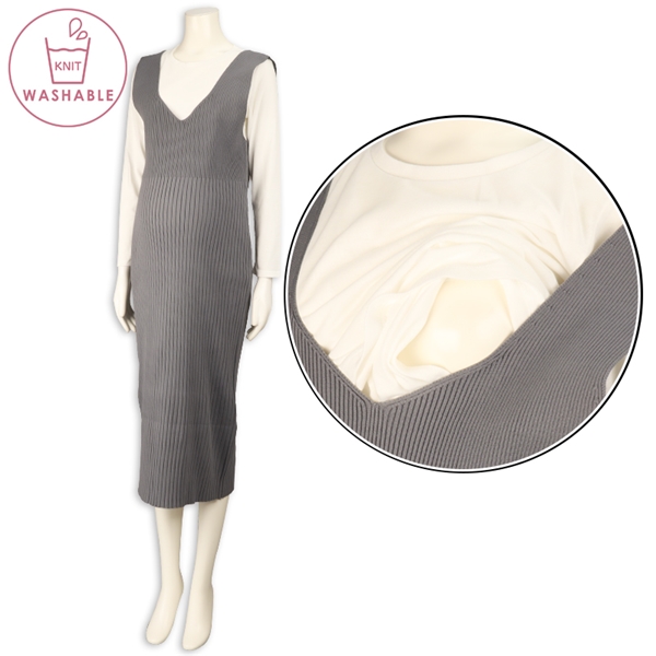【再値下】【SALE】[授乳口付き]ウォッシャブルニットジャンスカアンサンブル　グレー グレー L