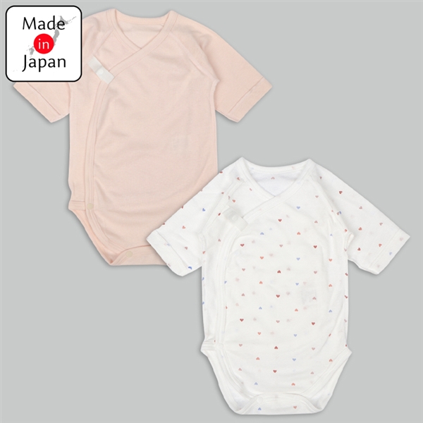 ロンパース２枚組　長袖　ハート　ピンク ピンク 50~60cm