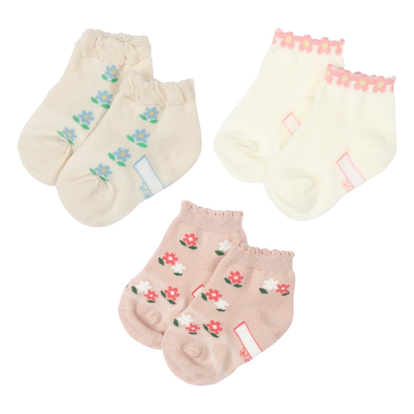 [ベビー]ショートソックス３足組　お花 ピンク ピンク 9~14cm