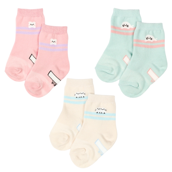 [ベビー]クルーソックス３足組　ライン動物 ピンク ピンク 9~14cm