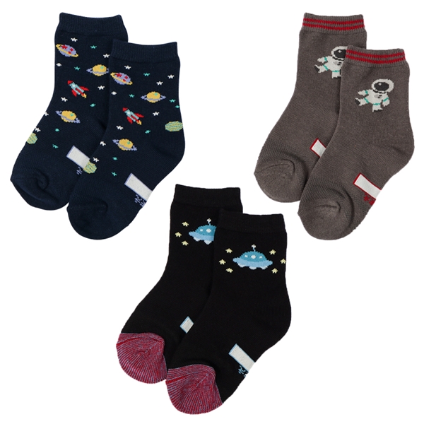 [キッズ]クルーソックス３足組　宇宙 ネイビー ネイビー 13~18cm