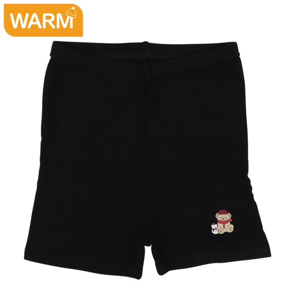 【再値下】【SALE】[キッズ]1分丈スパッツ　保温　くまプリント ブラック ブラック 100cm