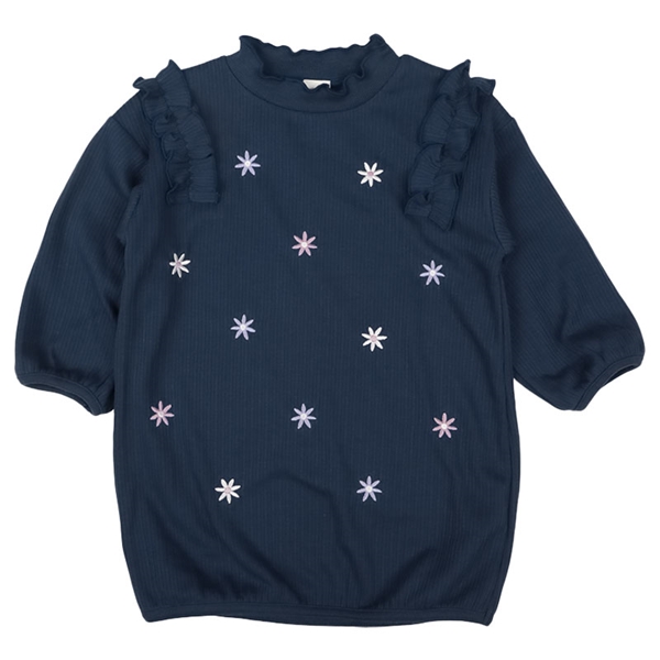 【SALE】[キッズ]長袖ワンピース花刺しゅう　ネイビー ネイビー 100cm