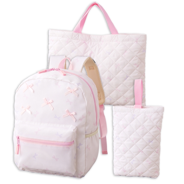 【SALE】３点セット（リュック・レッスンバック・シューズケース）リボン　アイボリー アイボリー