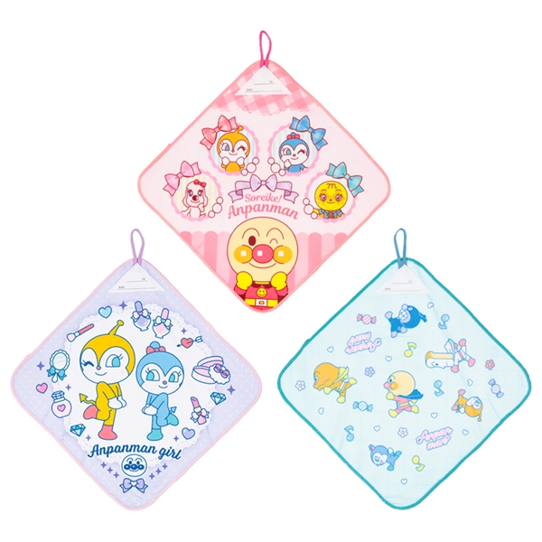 ループ付きタオル３Ｐアンパンマン　ピンク ピンク