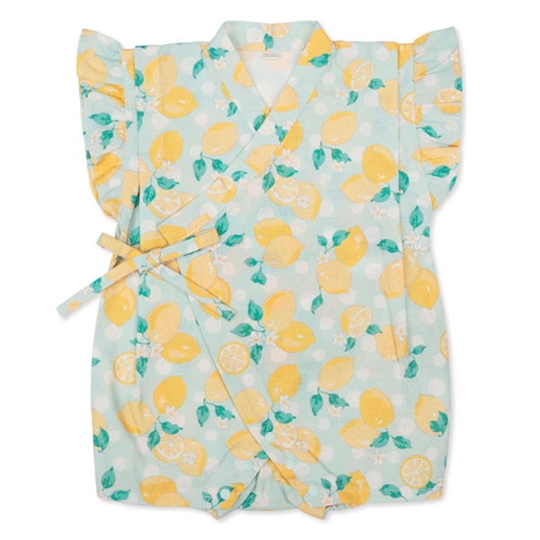 【SALE】[ベビー]フリル付甚平(じんべい)ロンパス　レモン グリーン 70cm