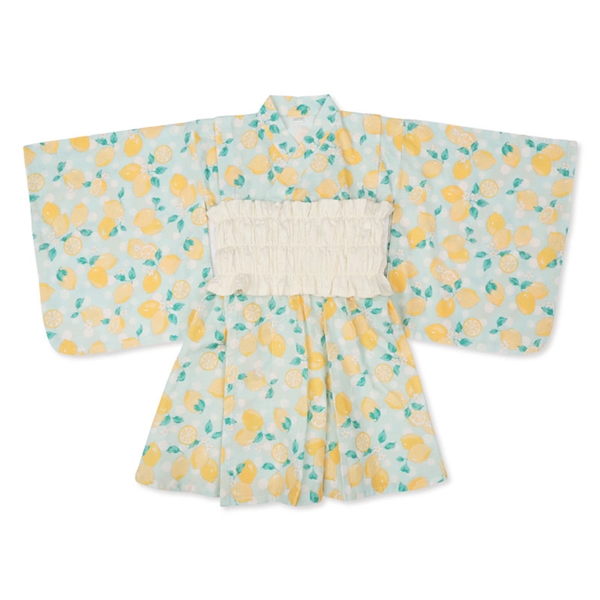 【SALE】[キッズ]帯付トドラー浴衣ワンピース　レモン グリーン 100cm