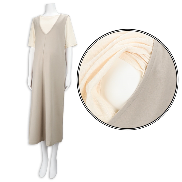 【SALE】[授乳口付き]半袖授乳トップス付きジャンスカ　ベージュ ベージュ M