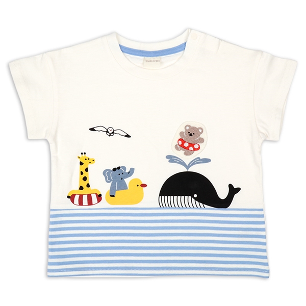[ベビー]半袖　Ｔシャツ　切替ボーダー　サックス サックス 70cm