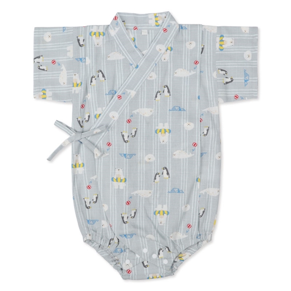 【SALE】[ベビー]甚平(じんべい)ロンパース うみのいきもの柄 グレー グレー 70cm