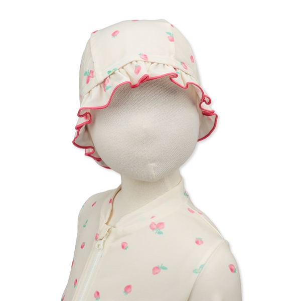 [48～52cm]スイムキャップフリル イチゴ柄 オフホワイト オフホワイト 48~52cm