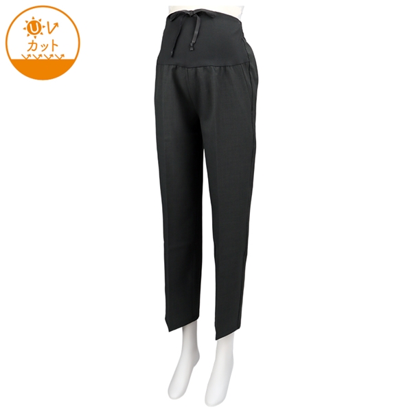 麻調合繊　ストレートパンツ　チャコールグレー チャコールグレー M