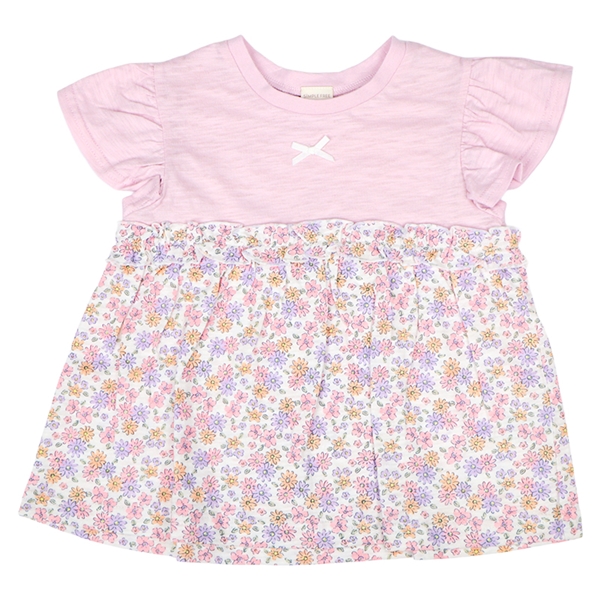 [キッズ]袖フリルTシャツ　胸切替え ピンク ピンク 100cm