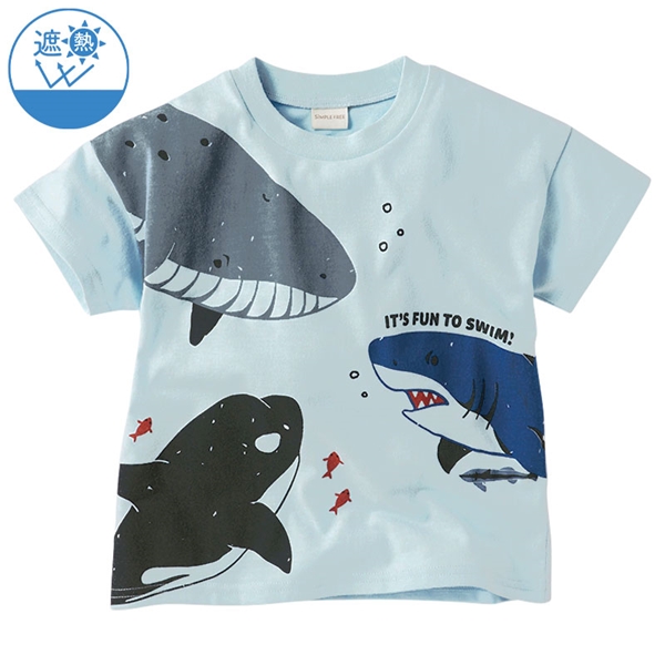 [キッズ]半袖　Ｔシャツ　遮熱　集合パネル　サックス サックス 110cm