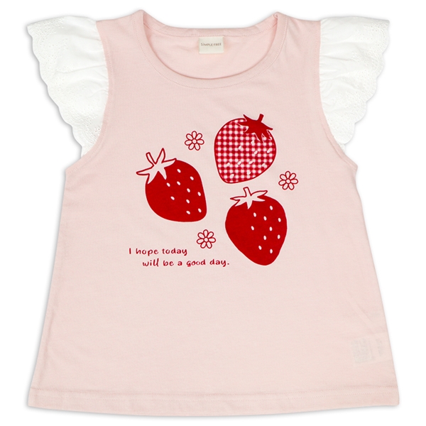 [キッズ]半袖Ｔシャツ　袖レース　ピンク ピンク 100cm