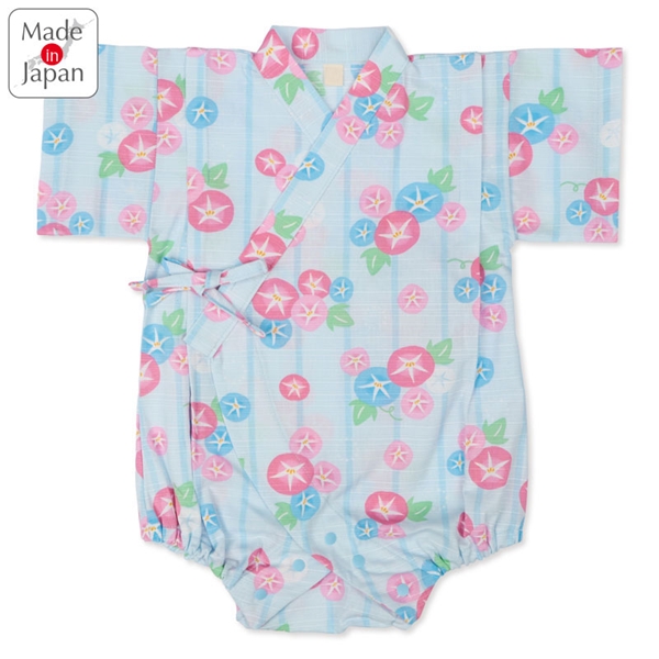 【SALE】[ベビー]甚平(じんべい)ロンパス 朝顔柄 サックス サックス 70cm