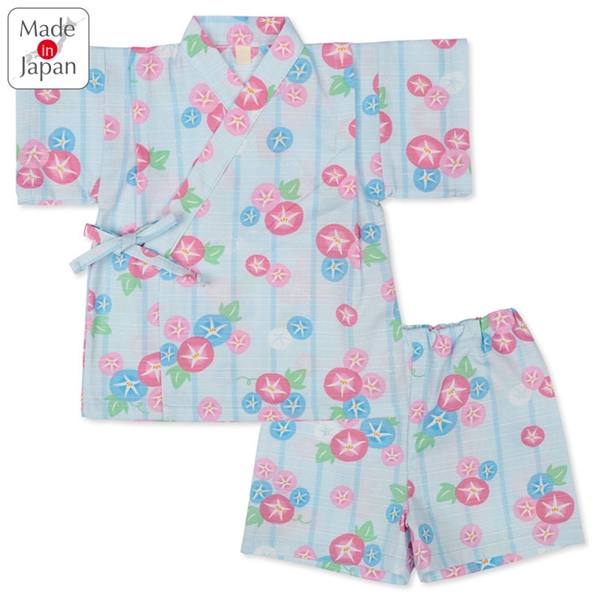 【SALE】[ベビー]甚平(じんべい)スーツ 朝顔柄 サックス サックス 80cm